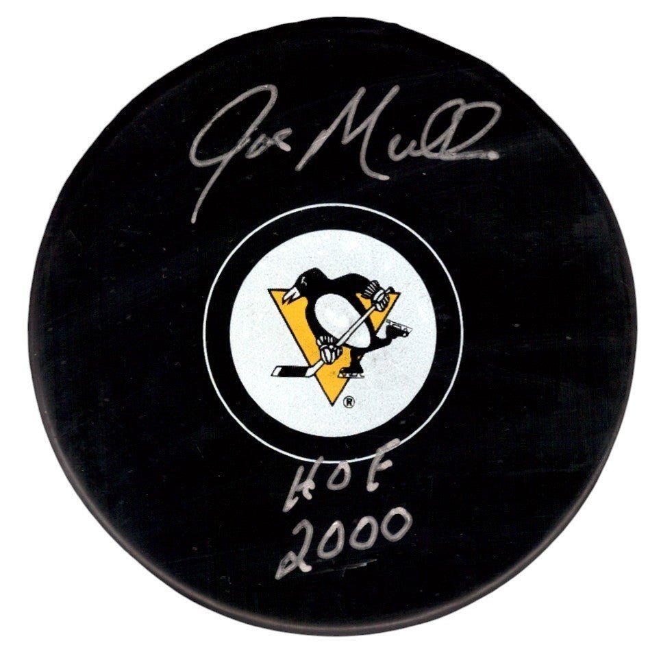 Joe Mullen Signed Autographed Penguins Logo Puck w/ HOF 2000 JSA Witness COA