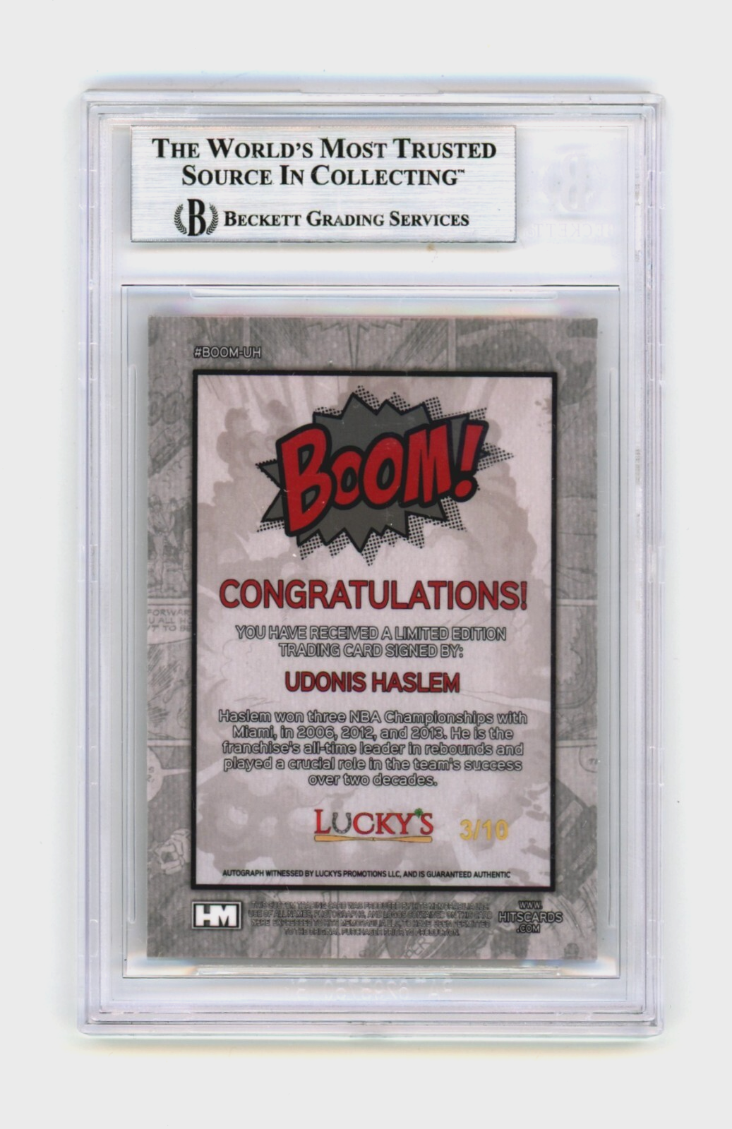 Udonis Haslem 2024 Hits Memorabilia BOOM Gold /10 Signed BGS BAS Auto Miami Heat