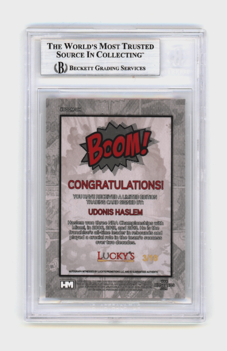 Udonis Haslem 2024 Hits Memorabilia BOOM Gold /10 Signed BGS BAS Auto Miami Heat