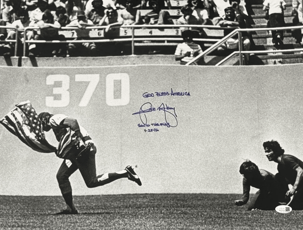 Rick Monday Signed 16x20 Flag Photo w/ God Bless America + Date JSA WITNESS COA