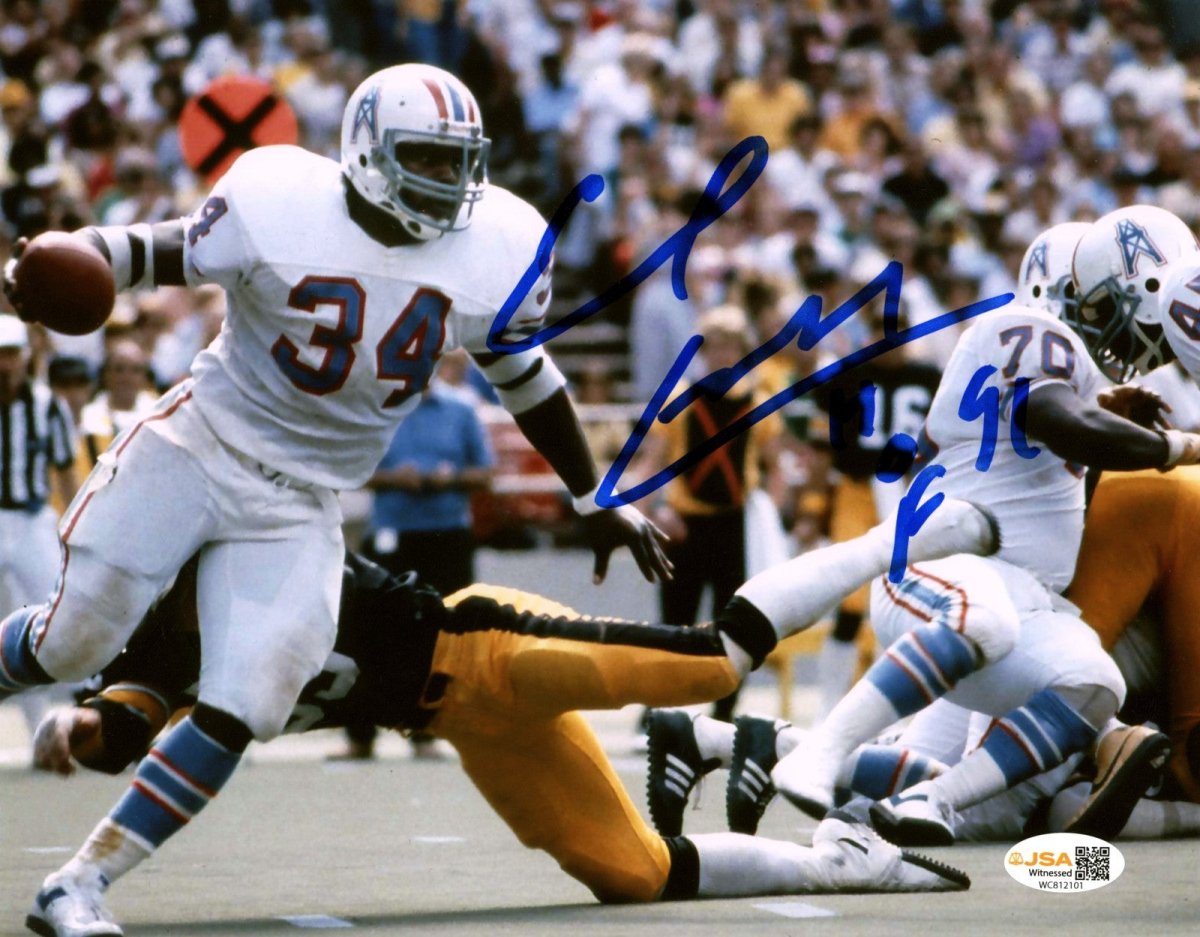 Earl Campbell Signed Houston Oilers 8x10 Photo w/ HOF 91 JSA Witness COA #2