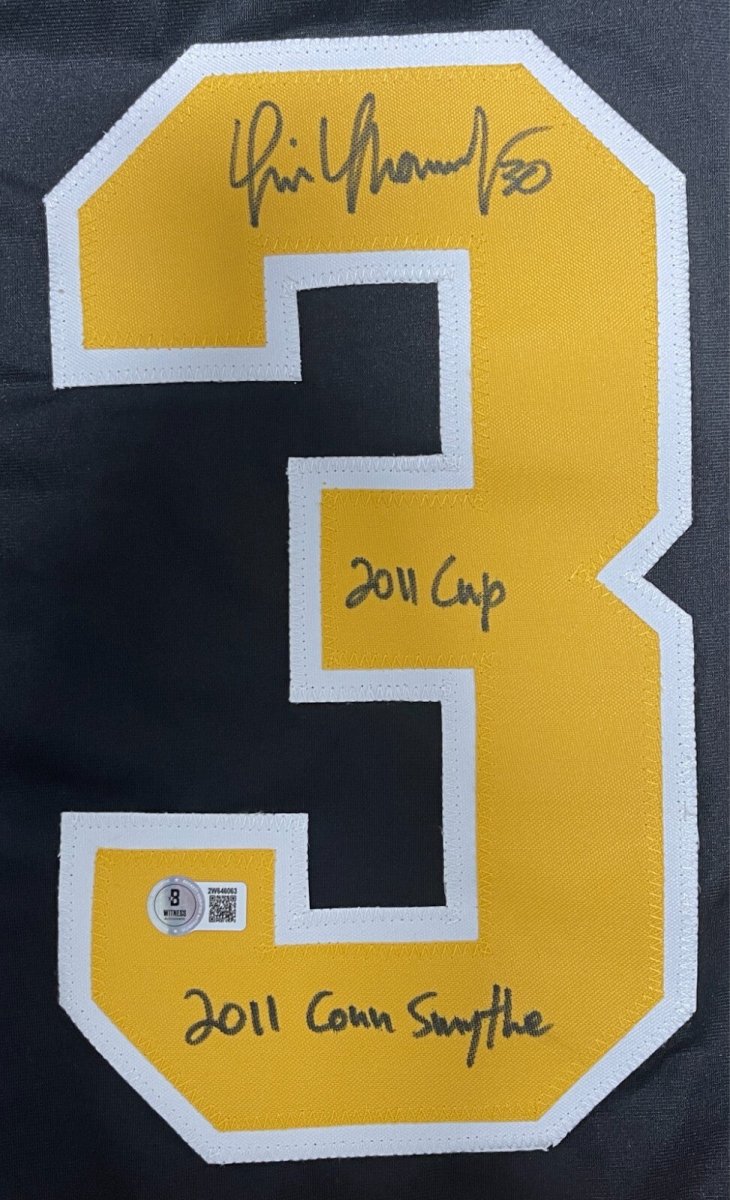 Tim Thomas Signed Bruins Custom Jersey w 2011 Cup &amp; Con Smythe Beckett W BAS COA