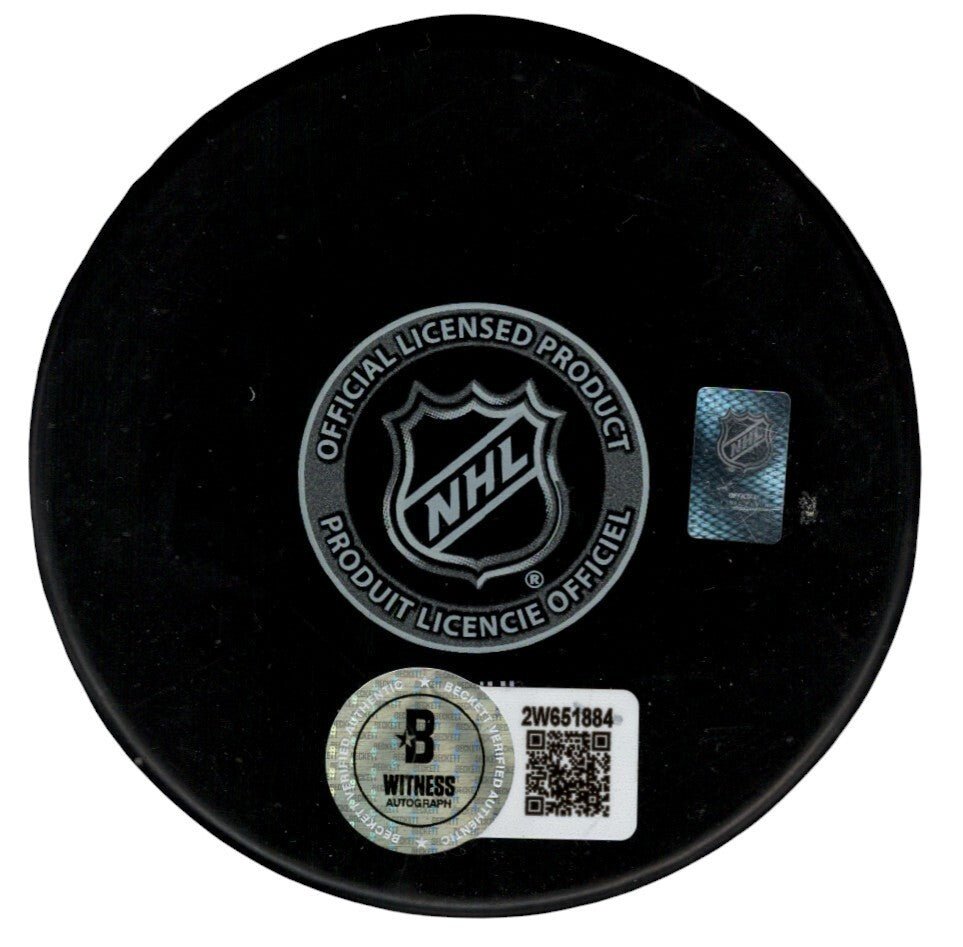 Adam Oates Signed Boston Bruins Puck w/ HOF 12 Beckett Witness BAS COA