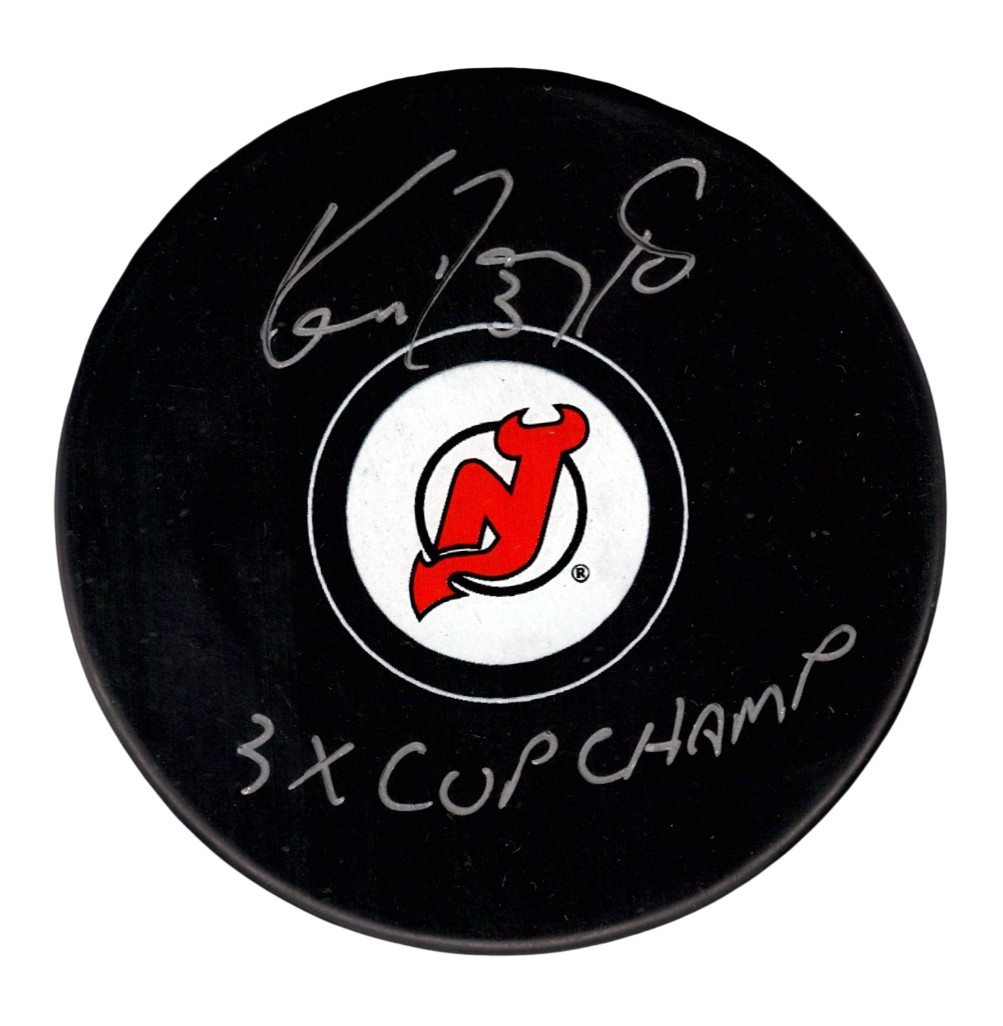 Ken Daneyko Signed New Jersey Devils Logo Puck w/ 3x Cup Champ JSA Witness COA