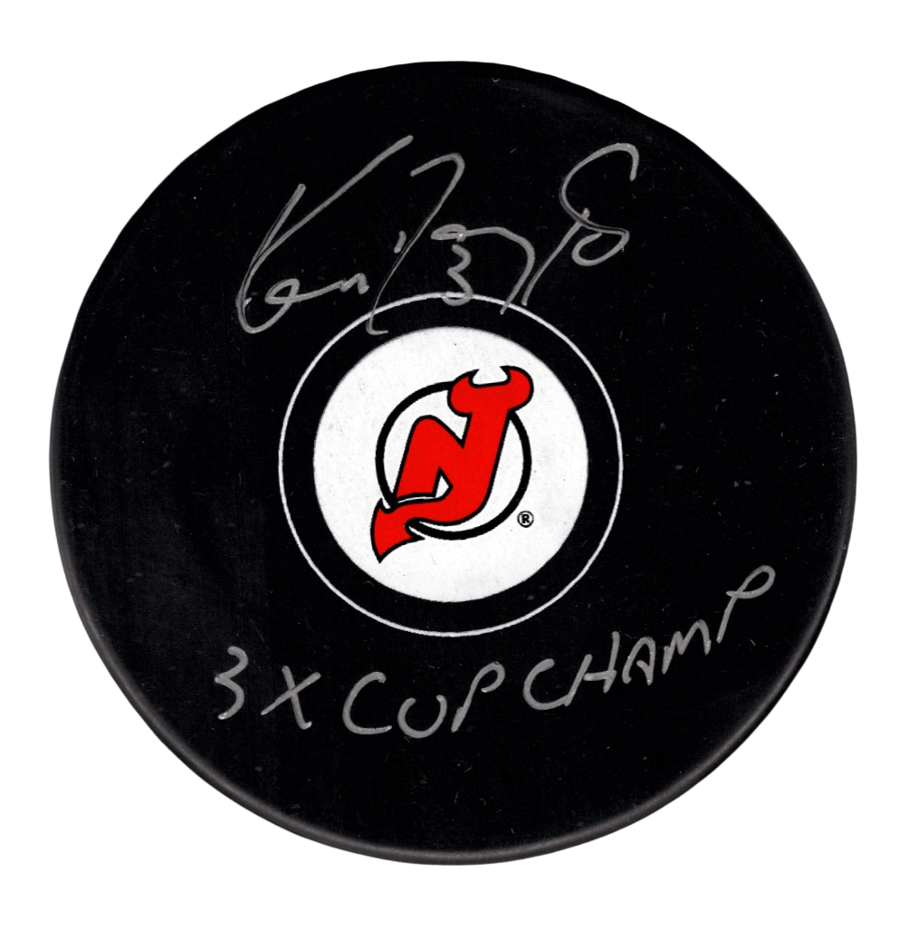 Ken Daneyko Signed New Jersey Devils Logo Puck w/ 3x Cup Champ JSA Witness COA