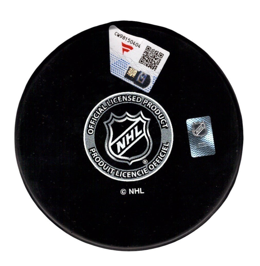 Jack Hughes Signed New Jersey Devils Logo Puck w/ Raise Hell Insc. Fanatics COA