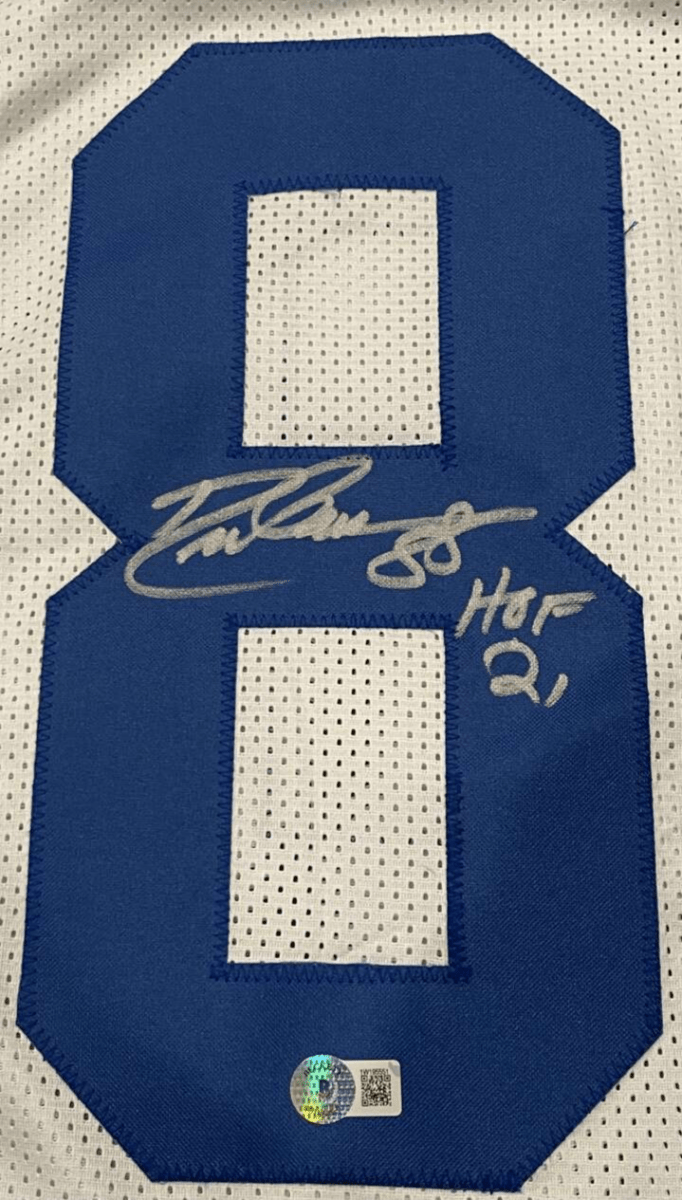 Drew Pearson Signed Cowboys White Custom Jersey w/ HOF 21 Beckett Wit BAS COA