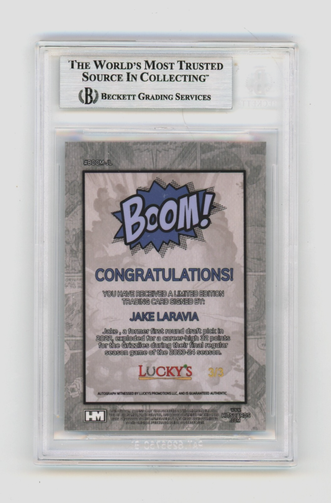 Jake LaRavia 2024 Hits Memorabilia BOOM Blue JSY 3/3 Signed BGS BAS Auto Memphis