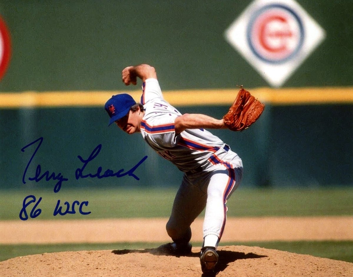 Terry Leach Signed Autographed New York Mets 8x10 Photo w/ 86 WSC LSCM COA #2