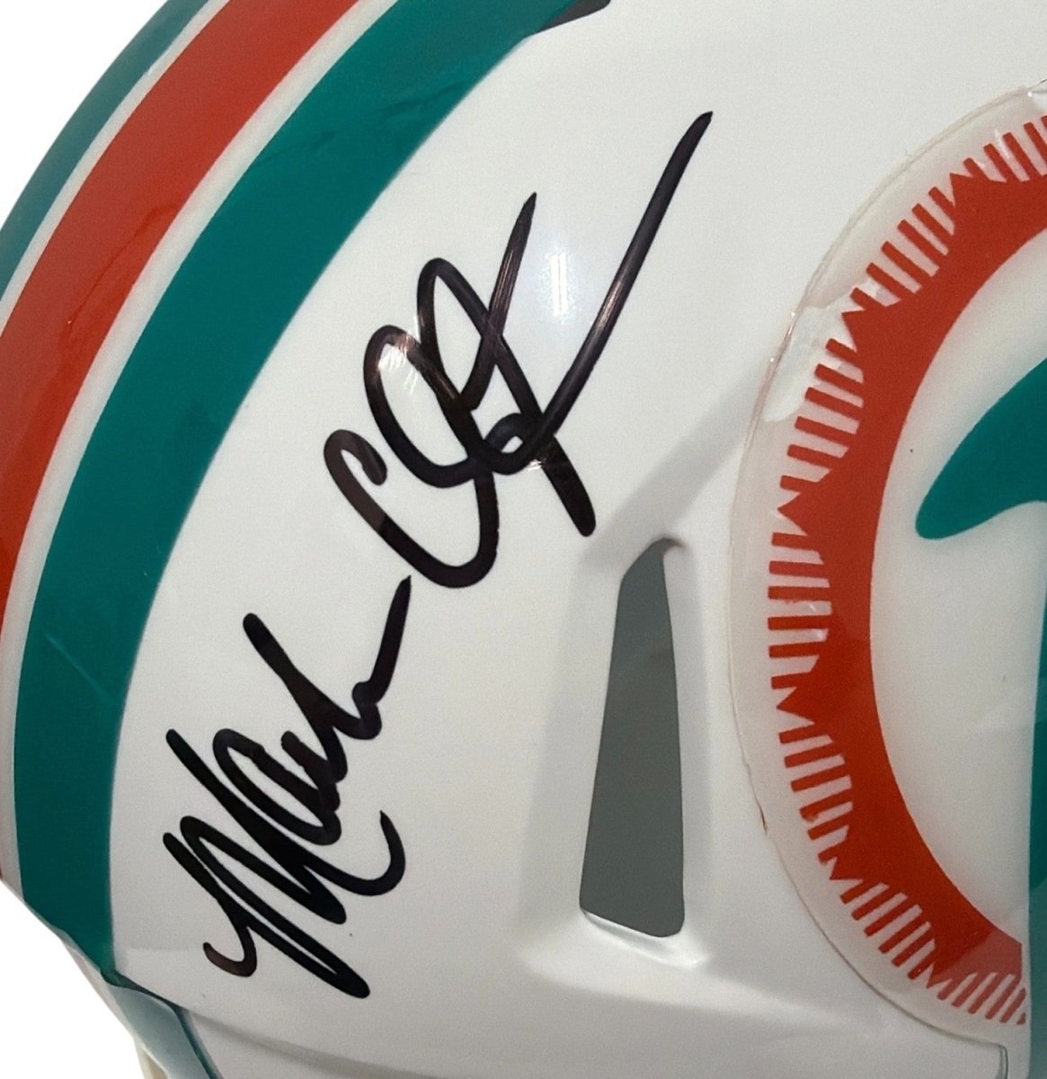 Mark Clayton &amp; Mark Duper Dual Signed Dolphins TB Mini Helmet JSA Witness COA