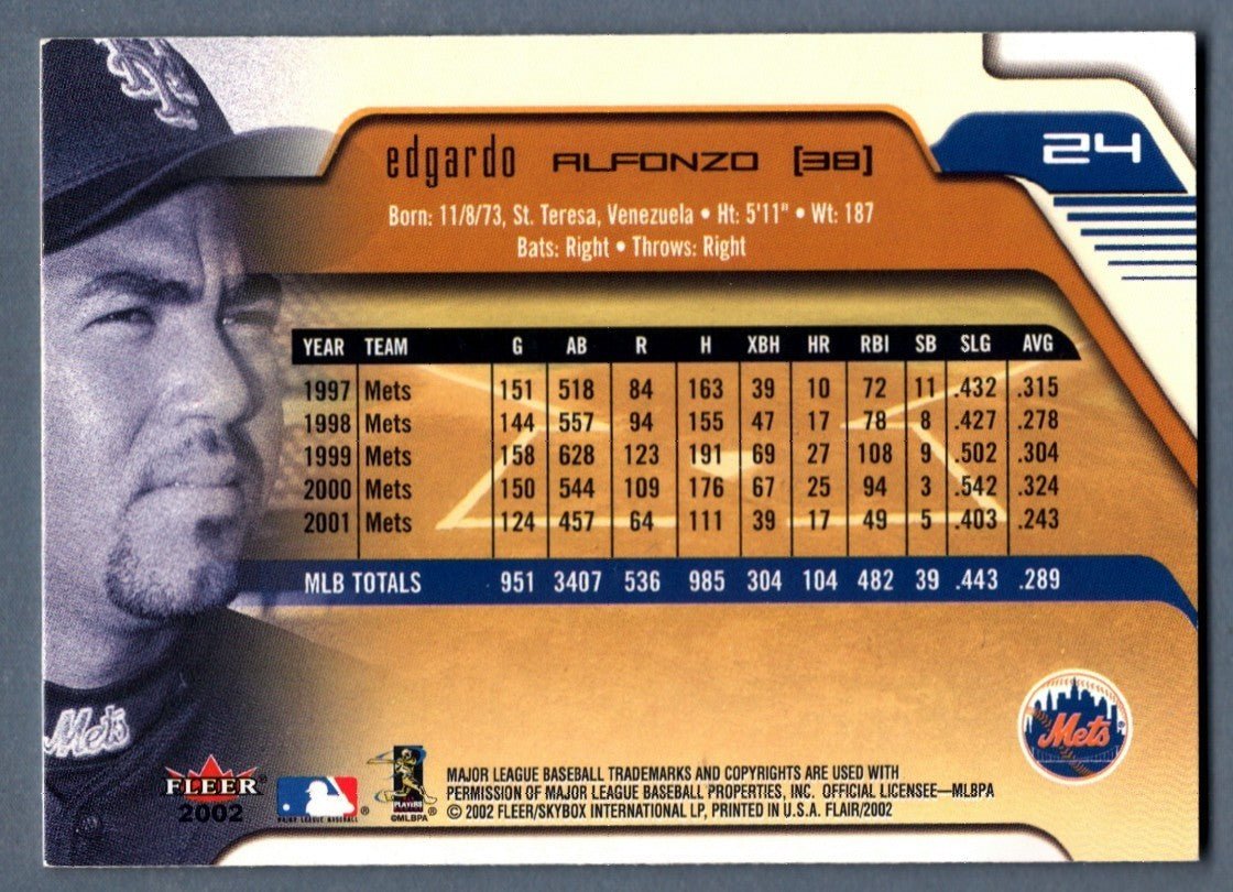 Edgardo Alfonzo Signed Autographed 2002 Fleer #24 LSCM COA New York Mets