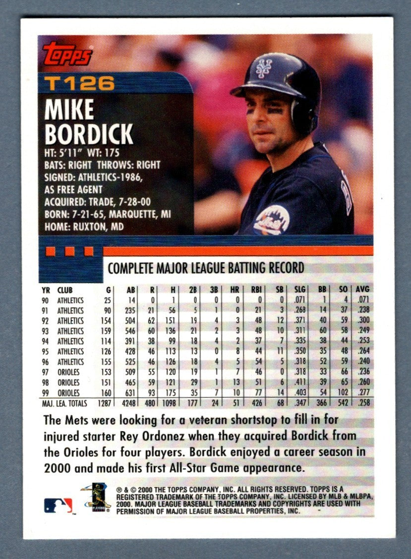 Mike Bordick Signed Autographed 2000 Topps Traded #T126 LSCM COA New York Mets