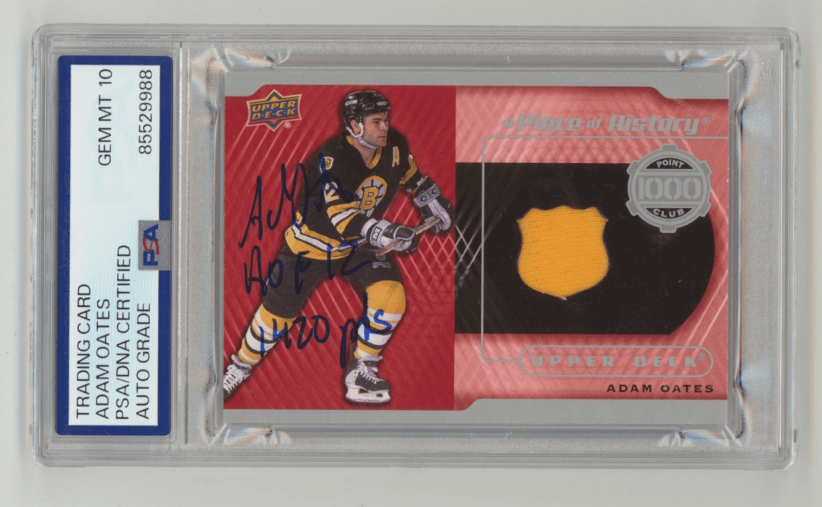 Adam Oates 2015-16 UD Series 2 Piece of History Signed Relic 2 Insc. PSA 10 Auto