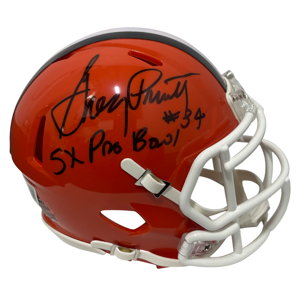 Greg Pruitt Signed Browns TB Mini Helmet w/ 5x Pro Bowl Beckett Witness BAS COA