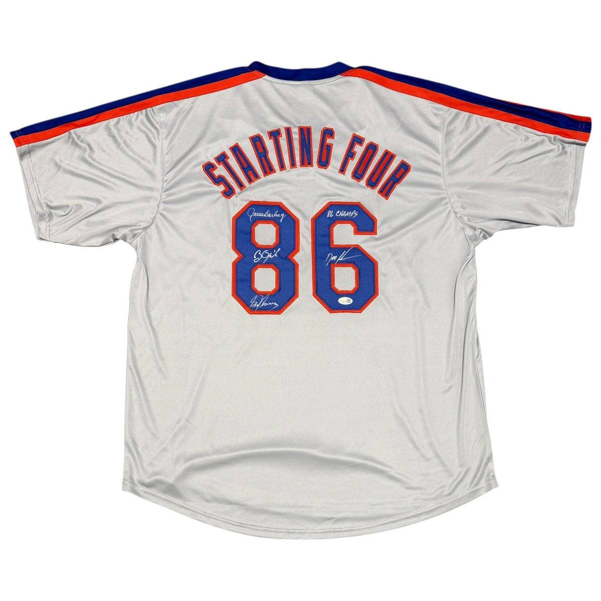 Gooden Darling Ojeda Fernandez Signed Custom Mets Jersey w/ 86 Champs JSA W COA