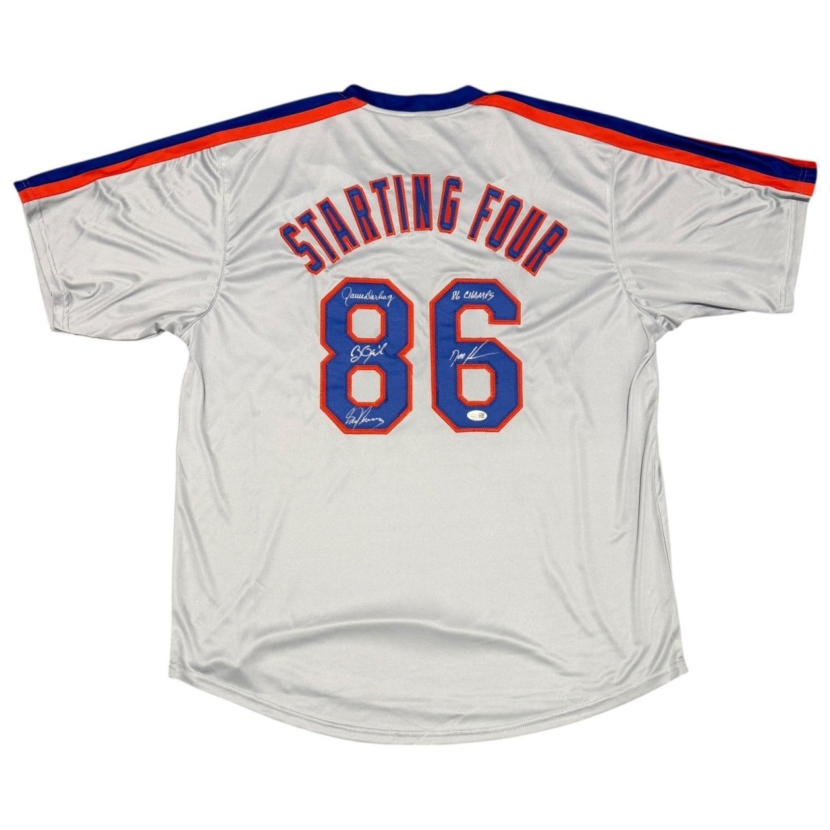 Gooden Darling Ojeda Fernandez Signed Custom Mets Jersey w/ 86 Champs JSA W COA