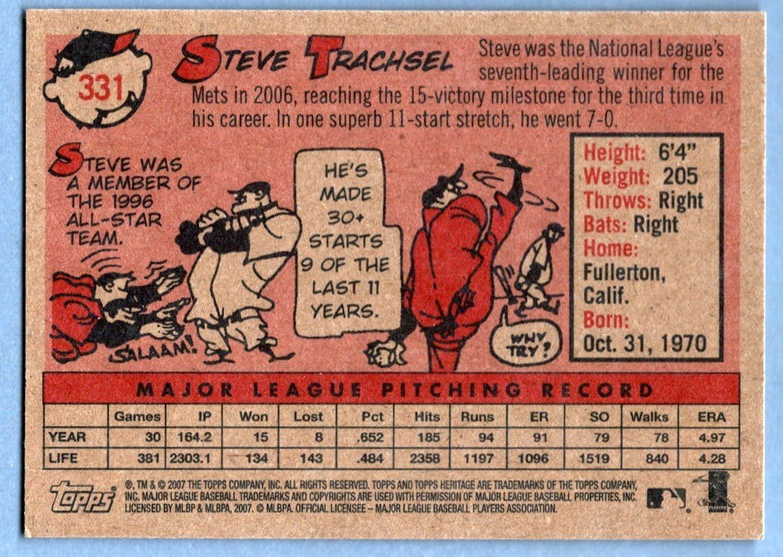 Steve Trachsel Signed 2007 Topps Heritage #331 LSCM COA New York Mets