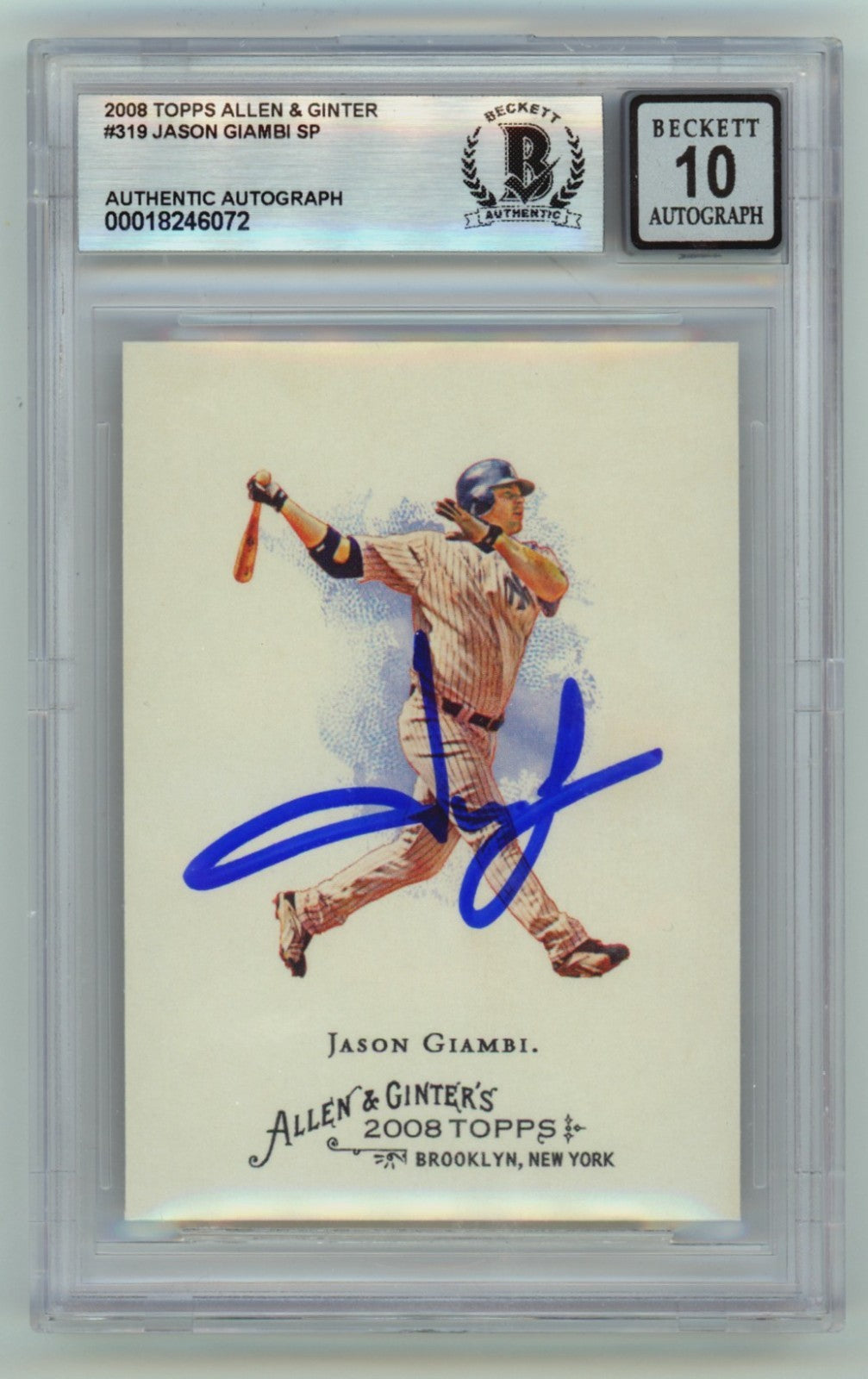 Jason Giambi 2008 Topps Allen &amp; Ginter #319 Signed Beckett BGS 10 Auto Yankees