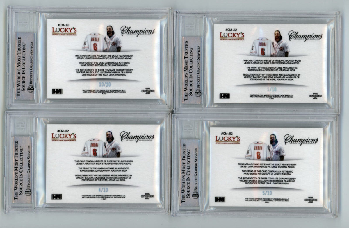 Jonathan India 2021 Hits Memorabilia Champions Patch Dual Auto RC #/10 BGS BAS