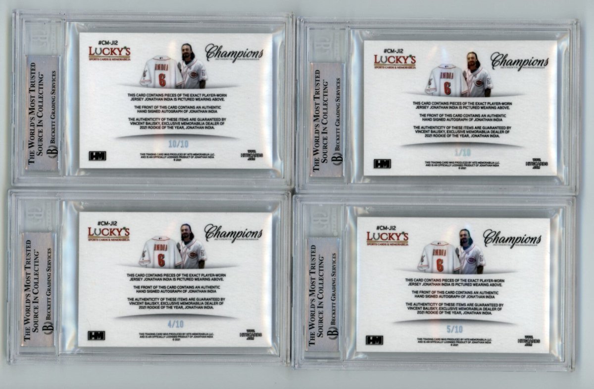 Jonathan India 2021 Hits Memorabilia Champions Patch Dual Auto RC #/10 BGS BAS