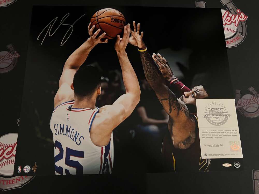 Ben Simmons Signed 24x20 Photo Matchup vs LeBron James Upper Deck UDA COA