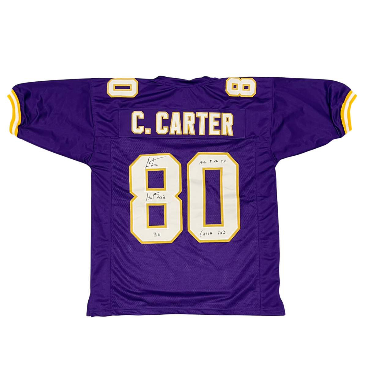 Cris Carter Signed Minnesota Vikings Custom Jersey w/ 2 Insc Beckett Wit BAS COA