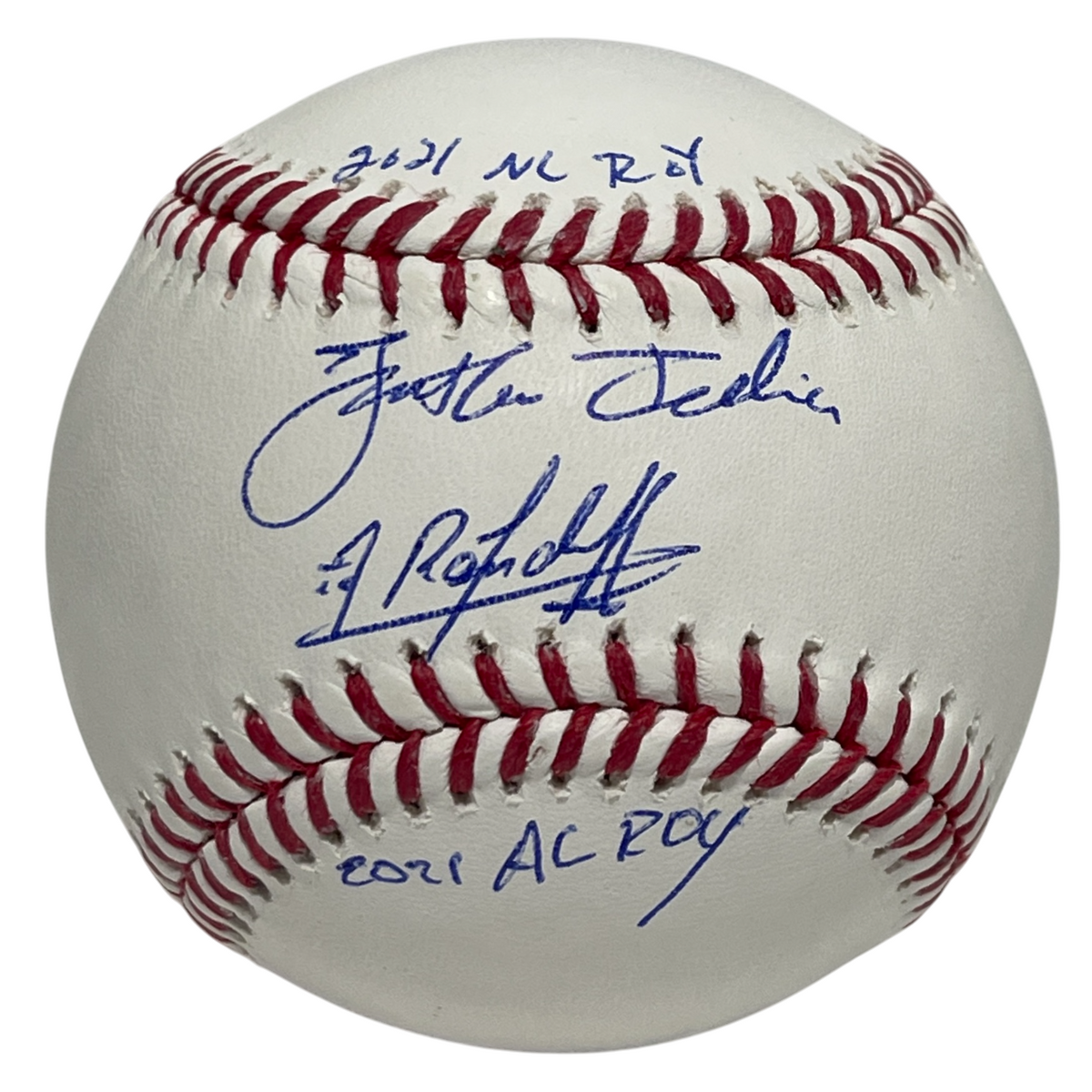 Randy Arozarena &amp; Jonathan India Dual Signed ROMLB Baseball ROY PSA ITP COA
