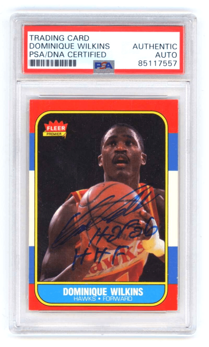 Dominique Wilkins 1986-87 Fleer #121 Rookie RC 2 Insc Signed Auto PSA Authentic