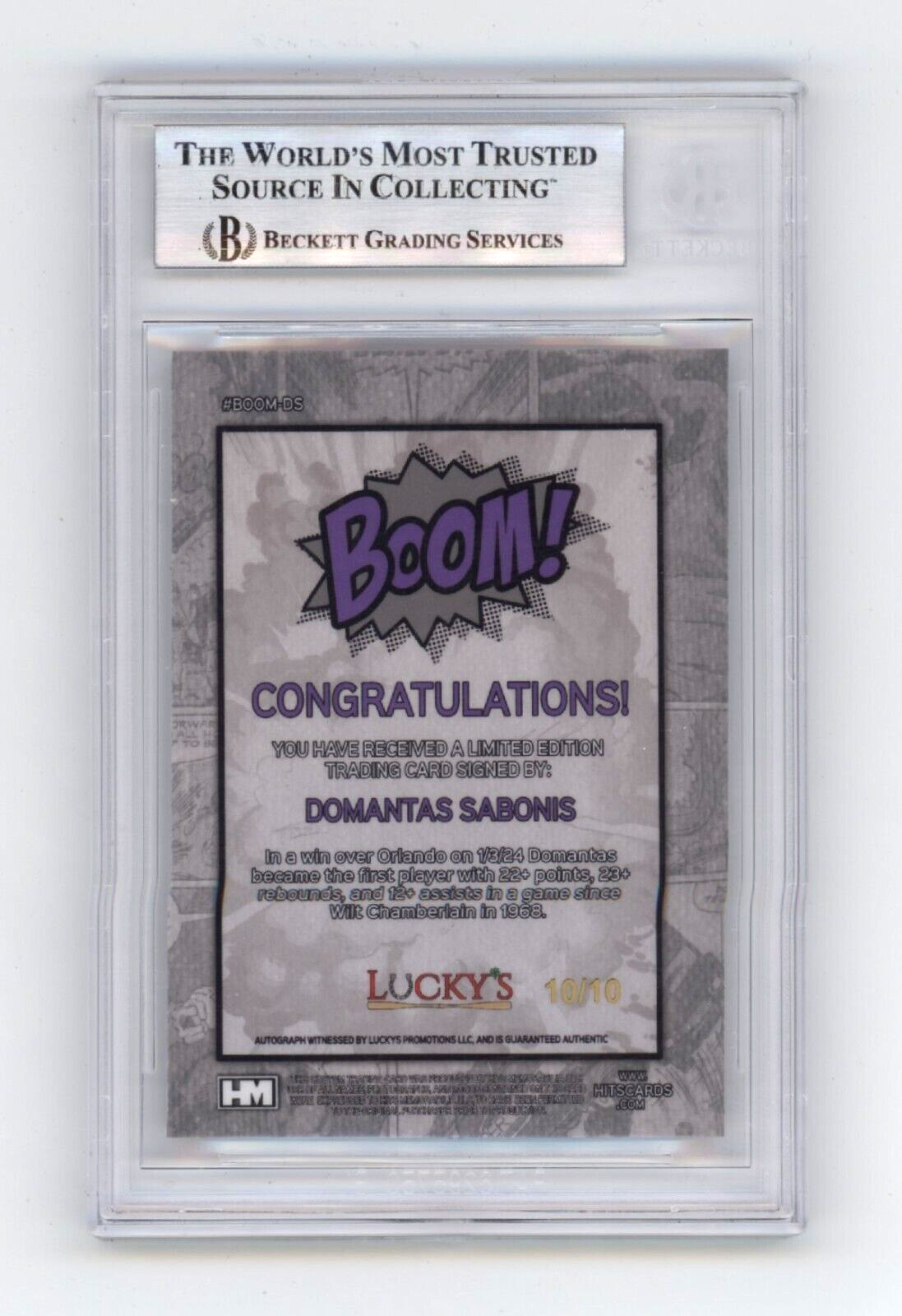 Domantas Sabonis 2024 Hits Memorabilia BOOM Silver JSY 10/10 Signed BGS BAS Auto