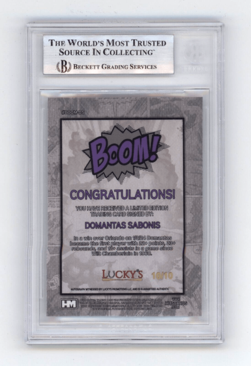 Domantas Sabonis 2024 Hits Memorabilia BOOM Silver JSY 10/10 Signed BGS BAS Auto