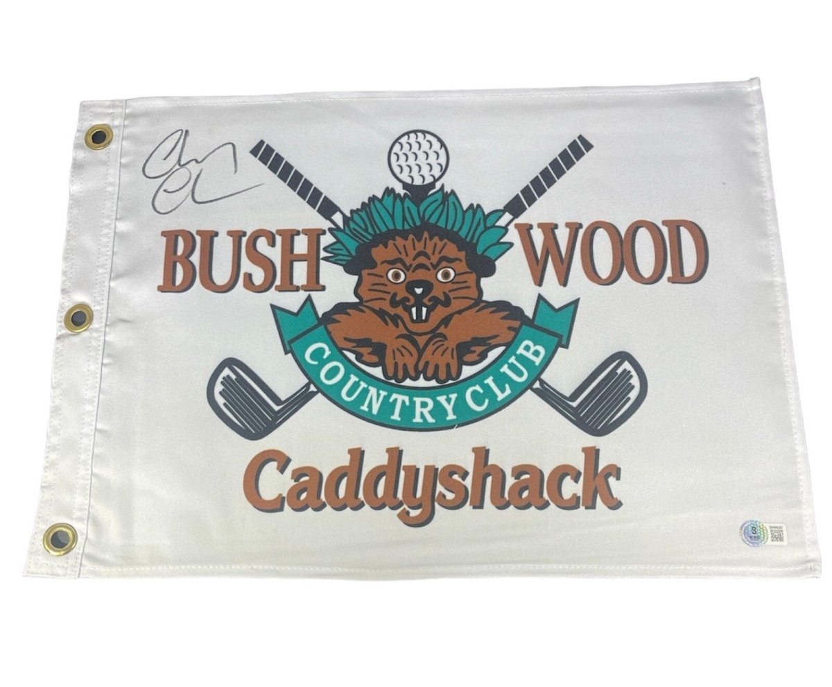 Chevy Chase Signed Auto Caddyshack Bushwood Country Club Golf Flag Beckett COA