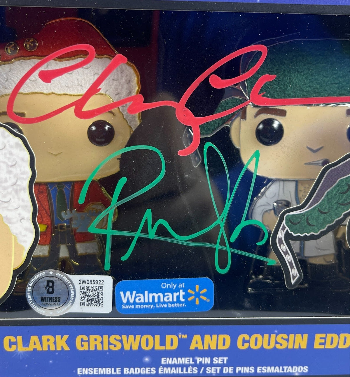 Chevy Chase &amp; Randy Quaid Signed Auto Vacation Funko Pop Pins Beckett BAS W COA