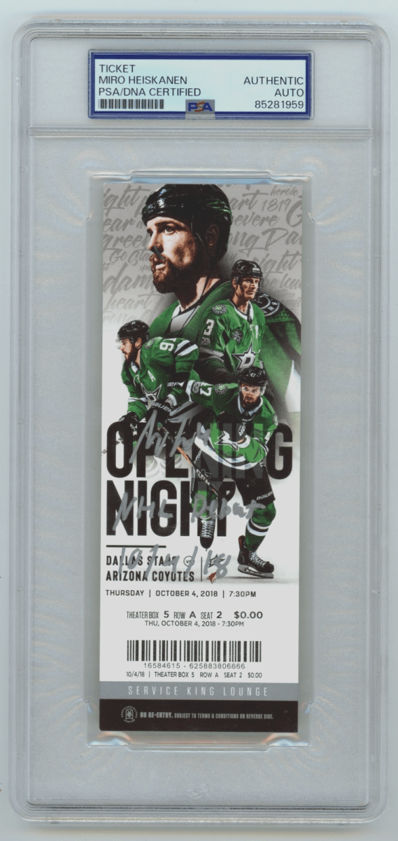 Miro Heiskanen Signed NHL Debut Game Ticket 10/4/18 w/ Insc. PSA Auth Auto Stars