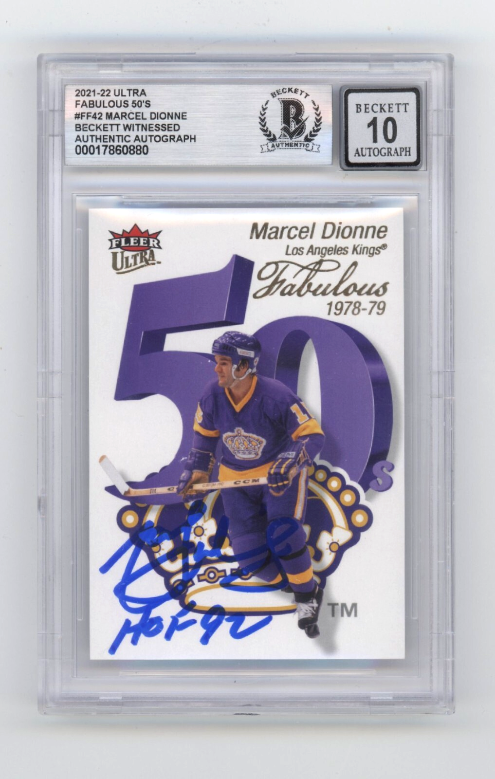 Marcel Dionne 2021-22 Fleer Ultra Fabulous 50s Signed HOF 92 Beckett BGS 10 Auto