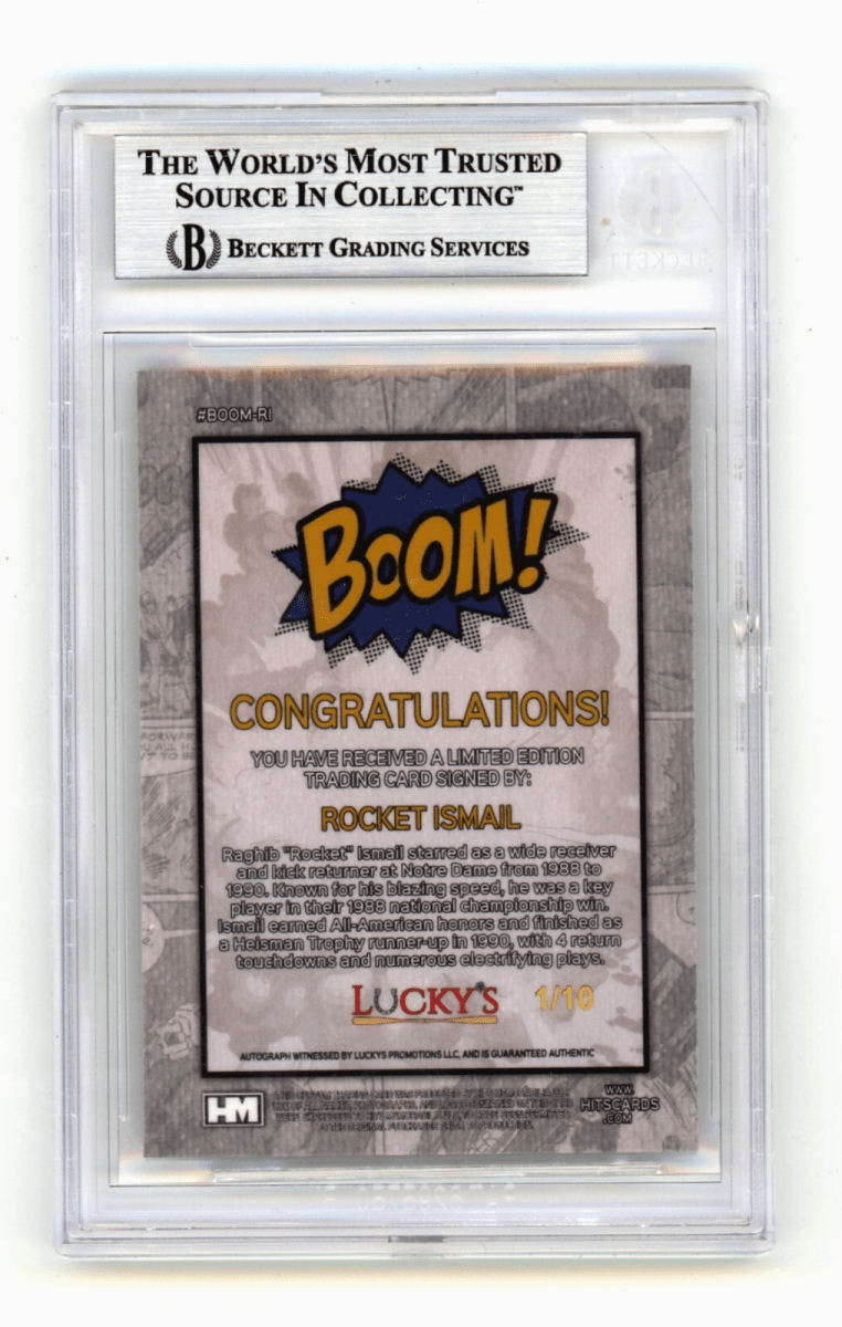 Rocket Ismail 2024 Hits Memorabilia BOOM Gold /10 Signed BGS BAS Auto Notre Dame