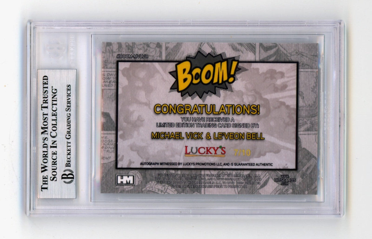 Michael Vick  Le'Veon Bell 2024 Hits Memorabilia BOOM Silver /10 Signed BGS Auto