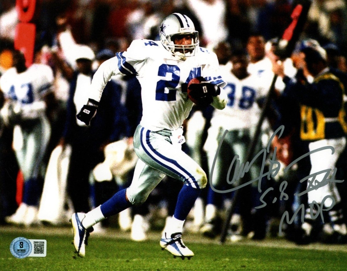 Larry Brown Signed Dallas Cowboys 8x10 Photo w/ SB XXX MVP Beckett Wit BAS COA