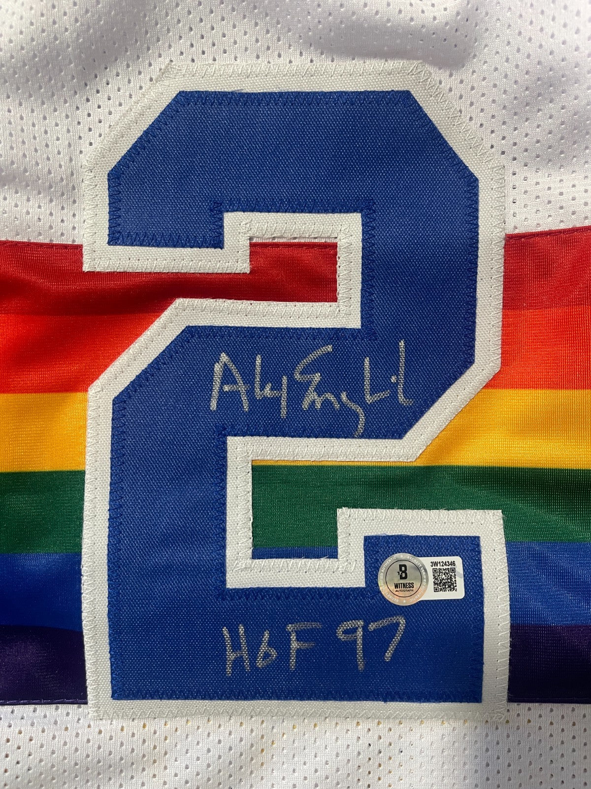 Alex English Signed Nuggets Custom Jersey w/ HOF 97 Beckett Witness BAS COA