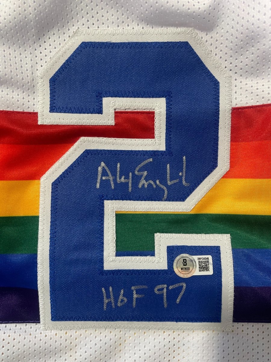 Alex English Signed Nuggets Custom Jersey w/ HOF 97 Beckett Witness BAS COA