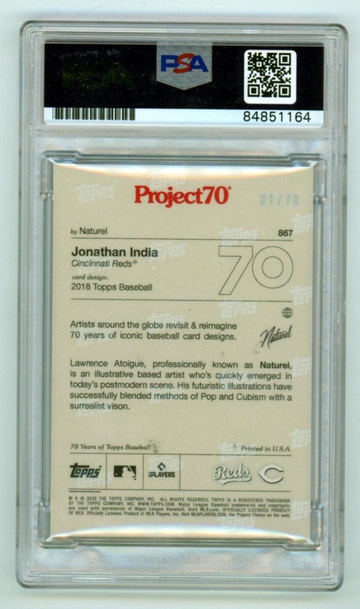 Jonathan India 2022 Topps Project 70 Foil #867 Signed Ins /70 PSA Authentic Auto