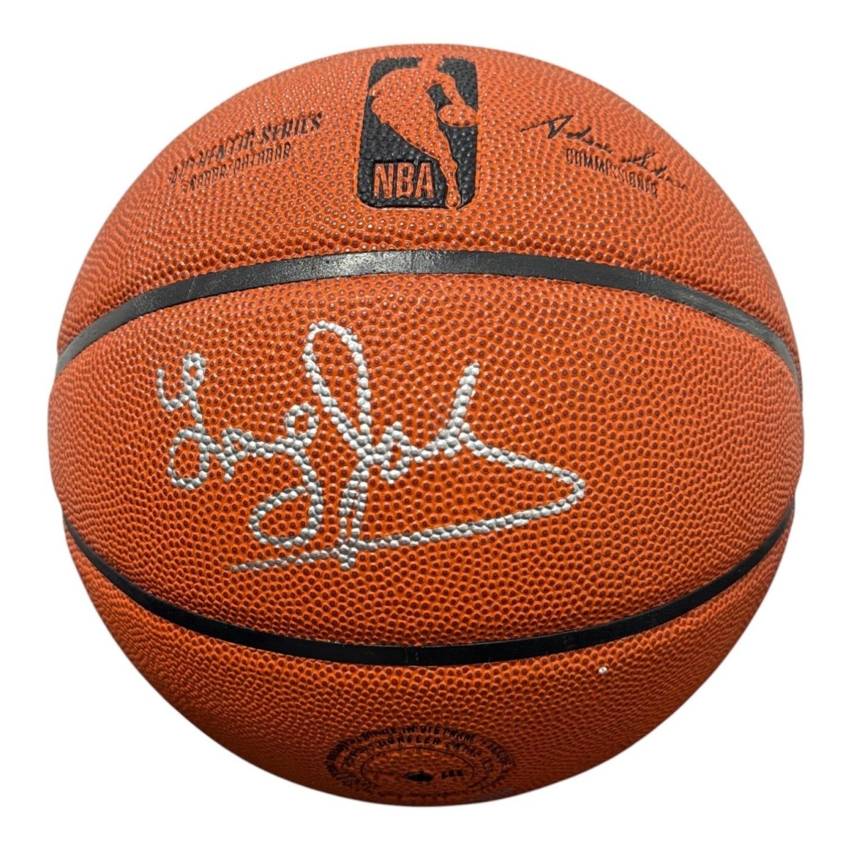 Marcus Camby Latrell Sprewell Larry Johnson Signed Wilson Basketball JSA W COA