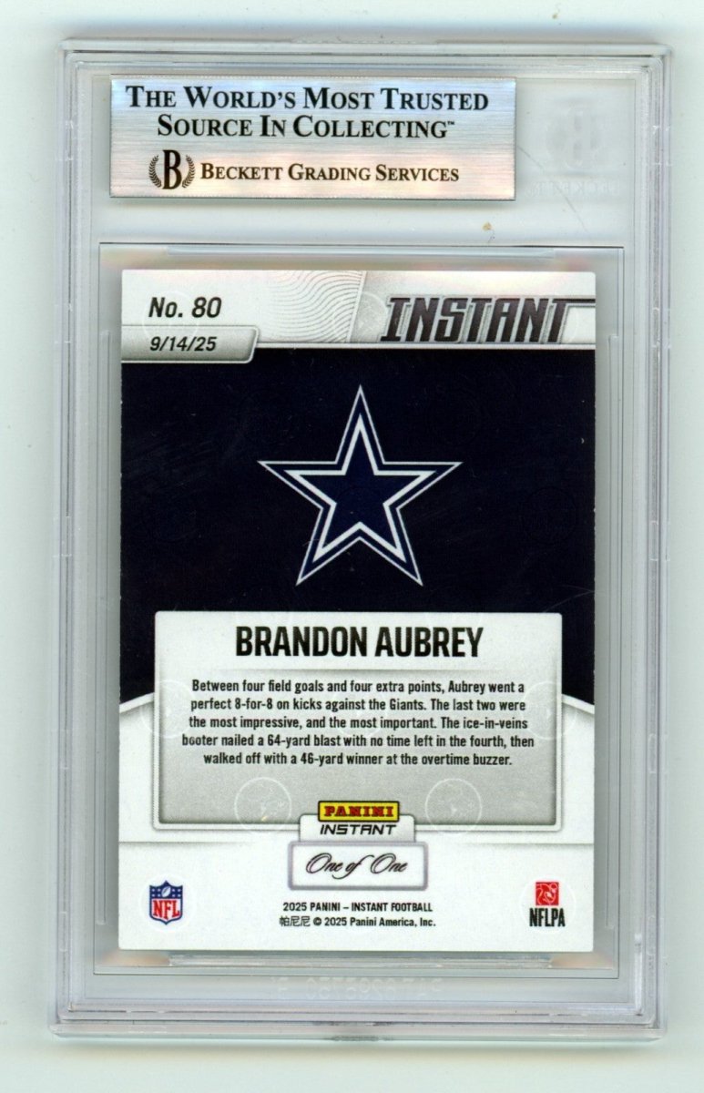 Brandon Aubrey 2025 Panini Instant Magma 1/1 Signed w/ Insc Beckett BGS BAS Auto