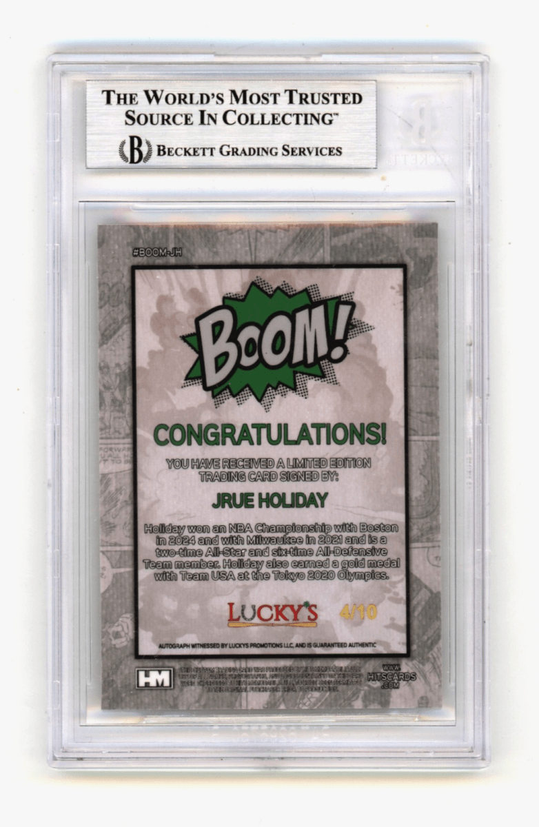 Jrue Holiday 2024 Hits Memorabilia BOOM Gold JSY # 4/10 Signed BGS BAS Auto