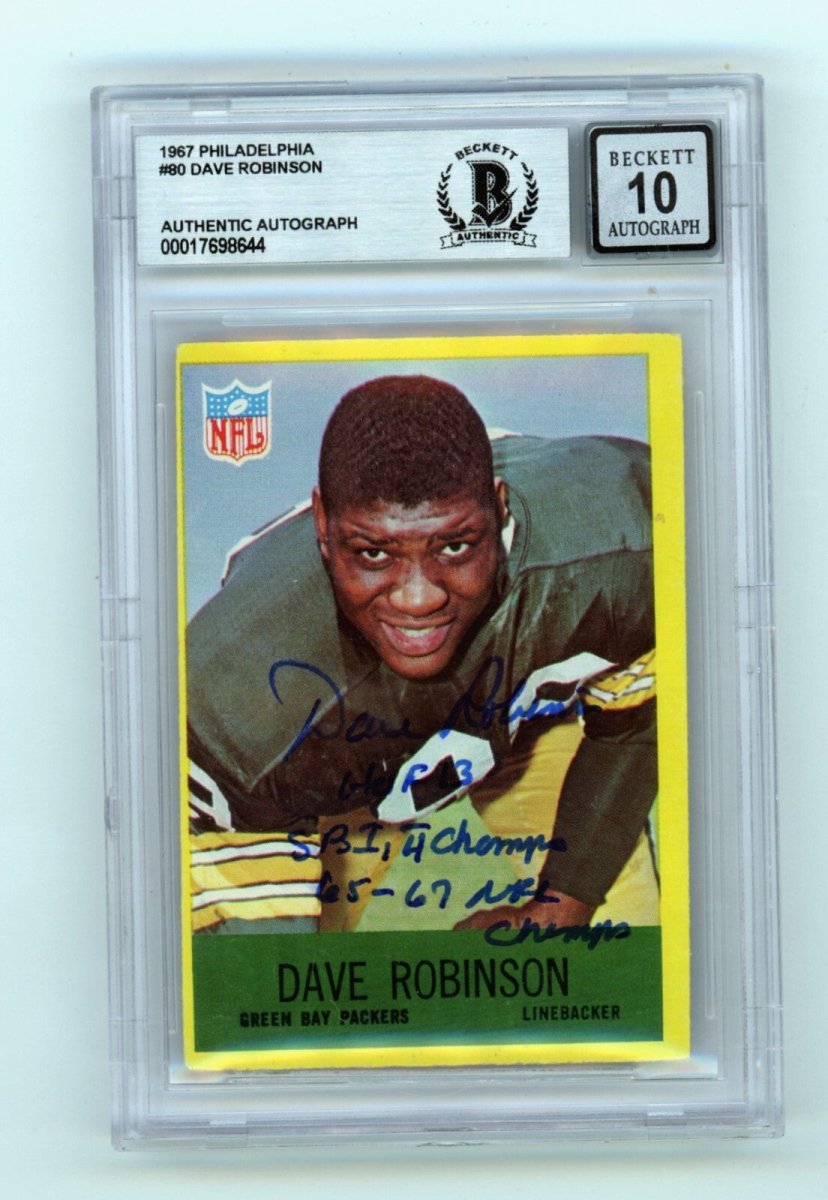 Dave Robinson 1967 Philadelphia #80 Signed Rookie RC w 3 Insc HOF BGS 10 Auto B