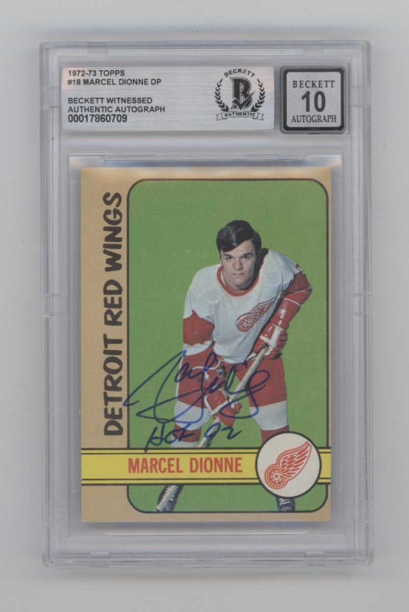 Marcel Dionne 1972-73 Topps #18 Signed w/HOF 92 Beckett BGS 10 Auto Red Wings
