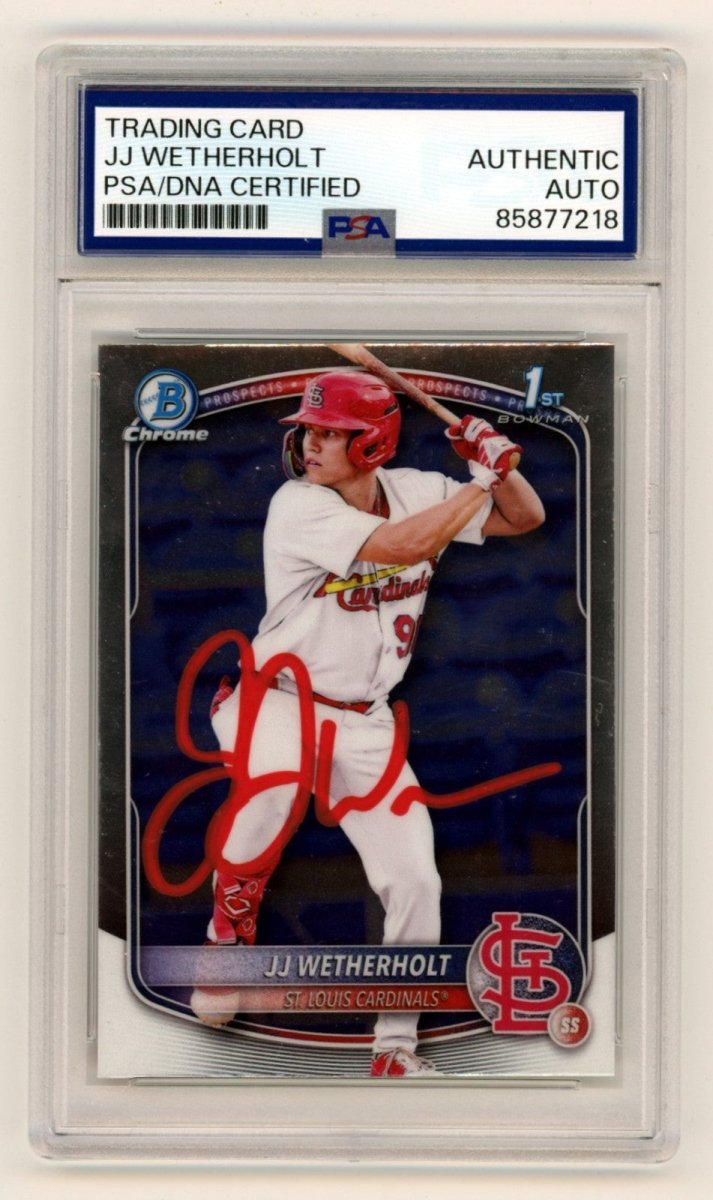 JJ Wetherholt 2025 Bowman Chrome 1st Signed Auto RC PSA Authentic Auto Red