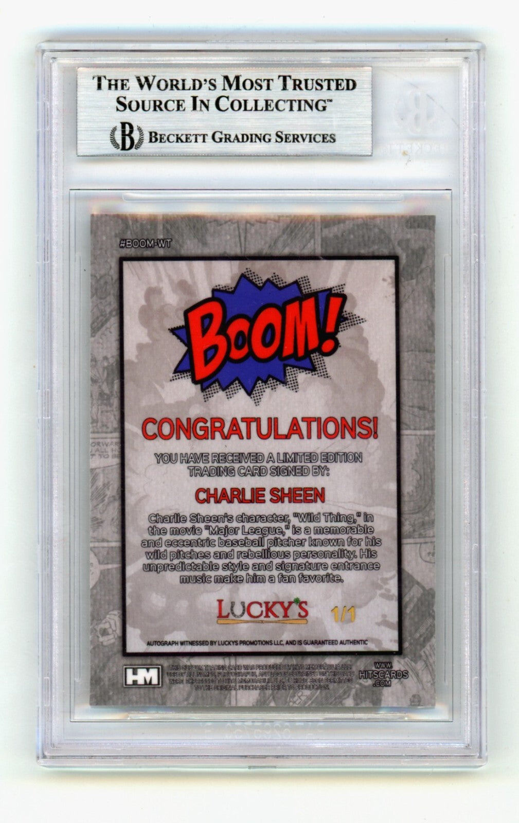 Charlie Sheen 2024 Hits Memorabilia BOOM Super 1/1 w/ Vaughn Signed BGS BAS Auto