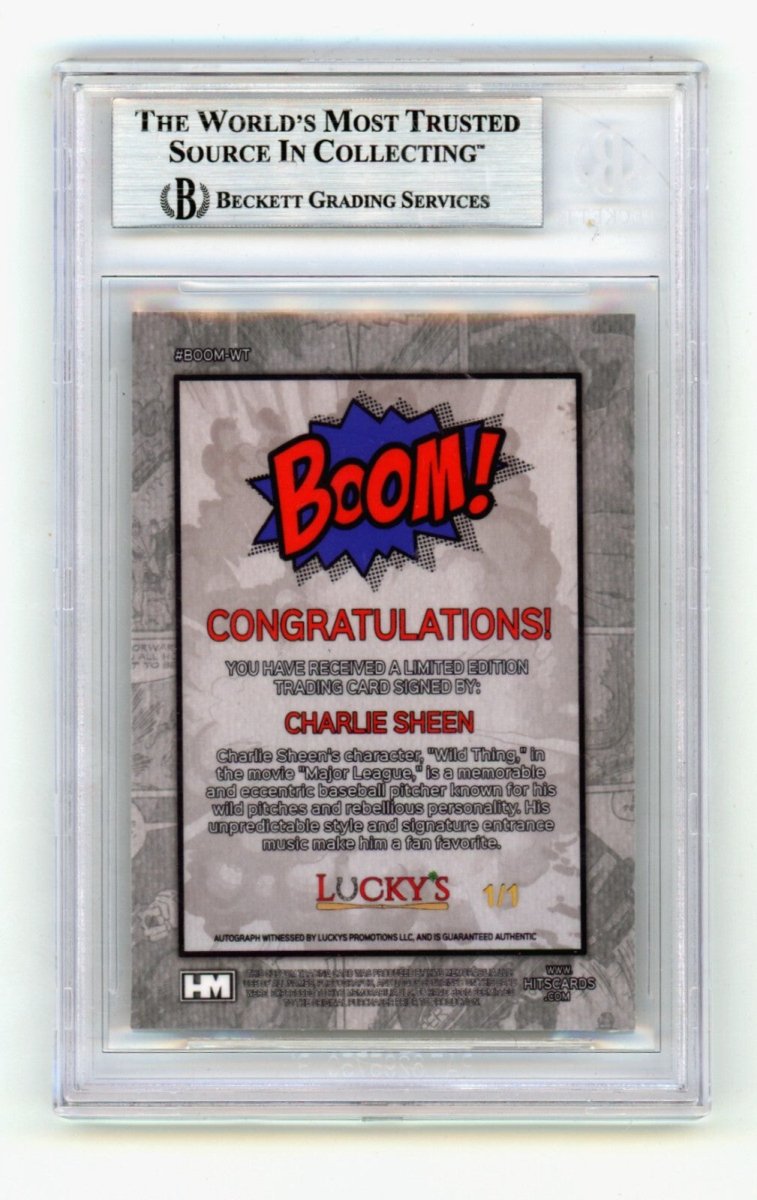 Charlie Sheen 2024 Hits Memorabilia BOOM Super 1/1 w/ Vaughn Signed BGS BAS Auto