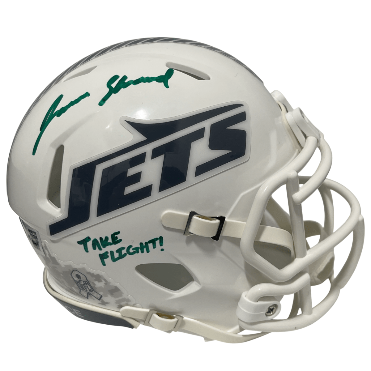 Jamien Sherwood Signed Jets Salute 24 Mini Helmet Take Flight Beckett W BAS COA