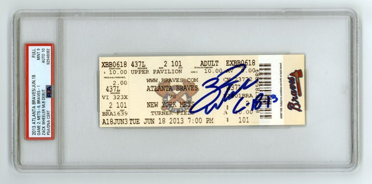 Zack Wheeler Signed Auto MLB Debut Ticket 6/18/2013 w/ Insc PSA 9 MINT 10 Auto